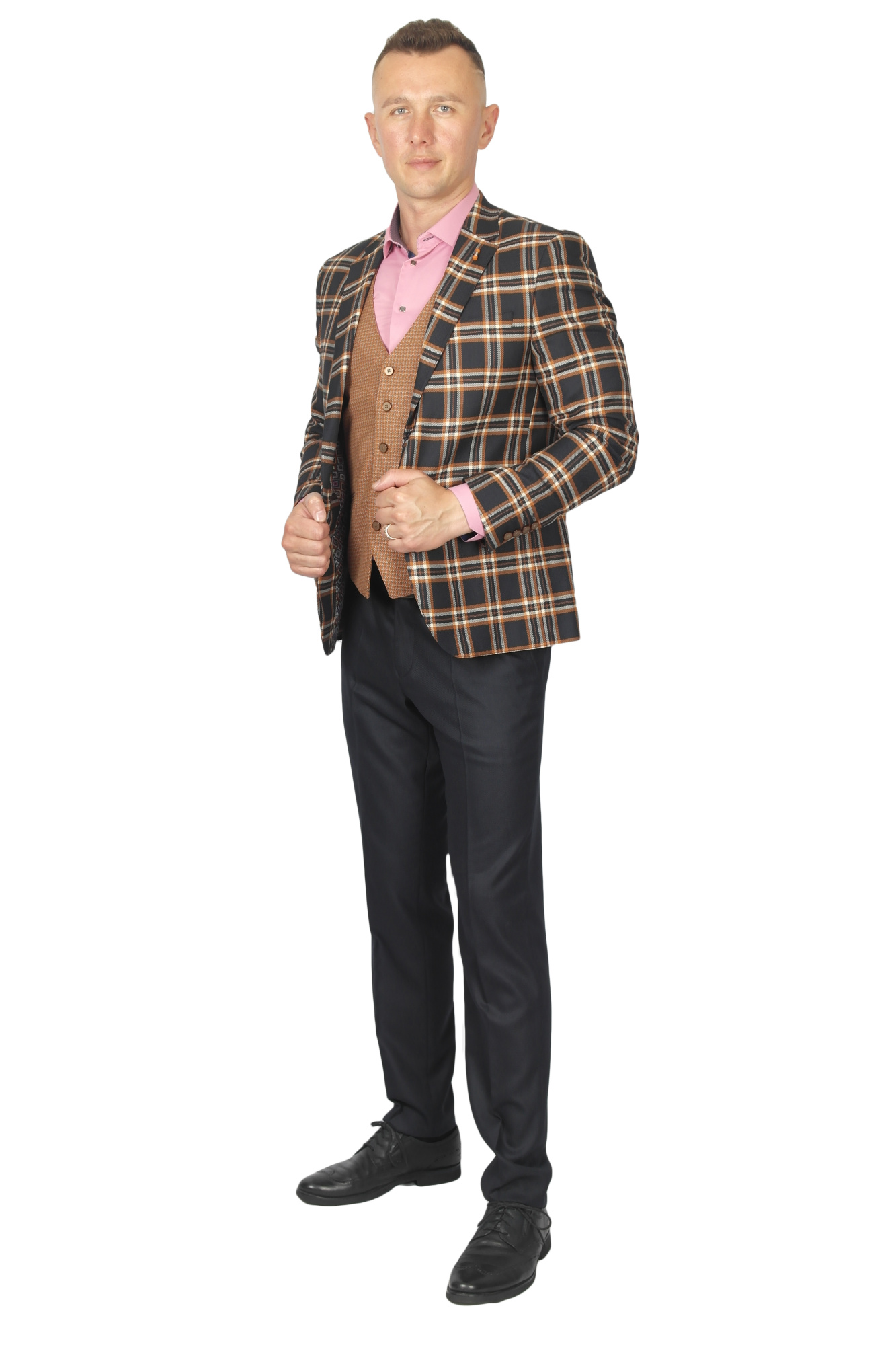 Костюм трійка синій в рижу клітинку MCR