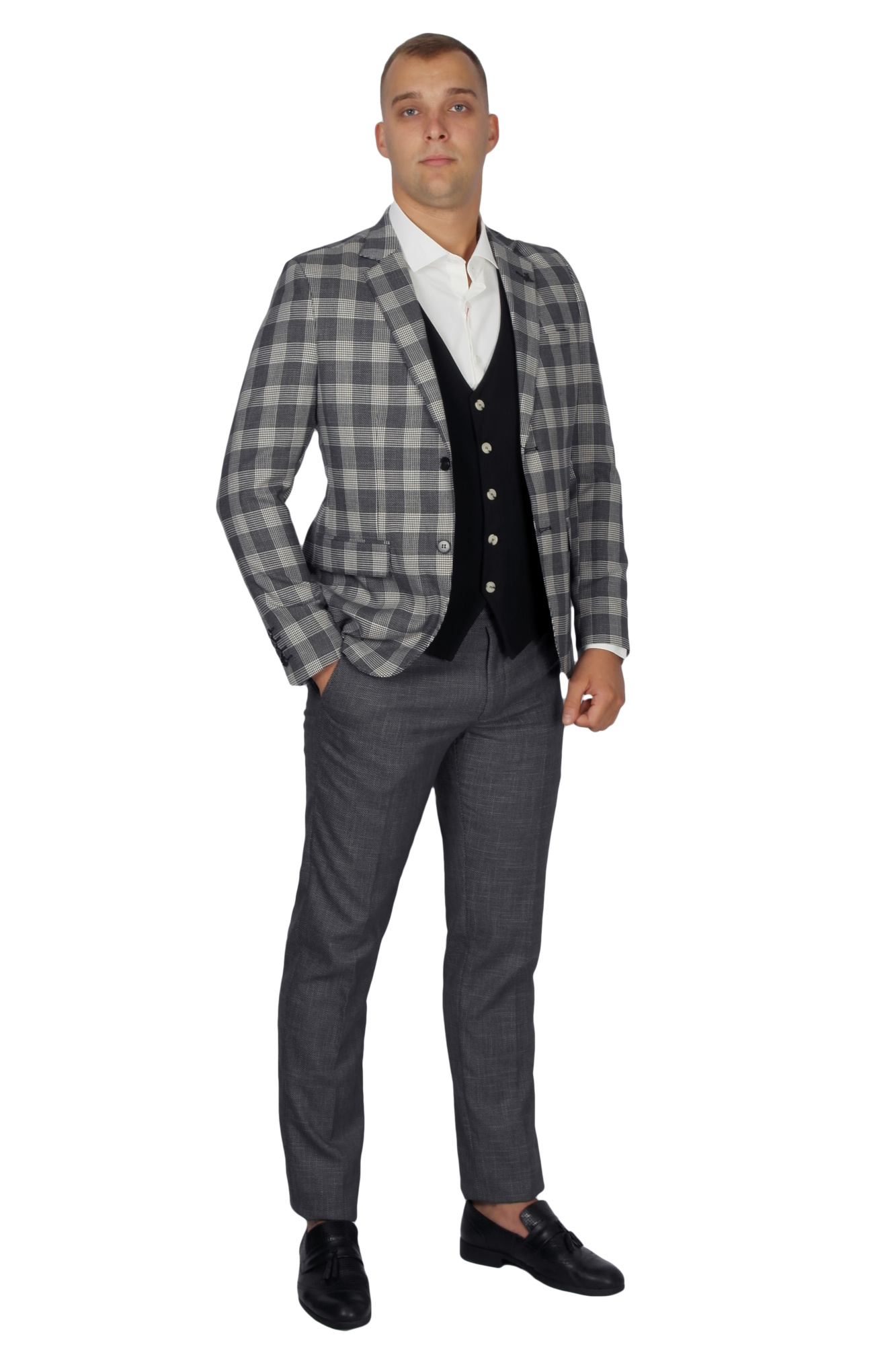 Костюм  трійка сірий в клітинку  MCR